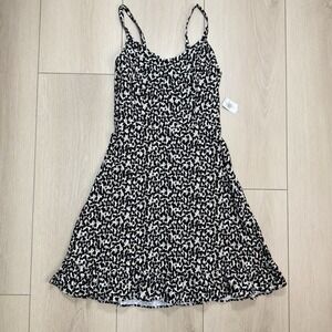 Old Navy Leopard Print Linen Blend Cami Dress XS Smocked Back Ruffle Hem Midi